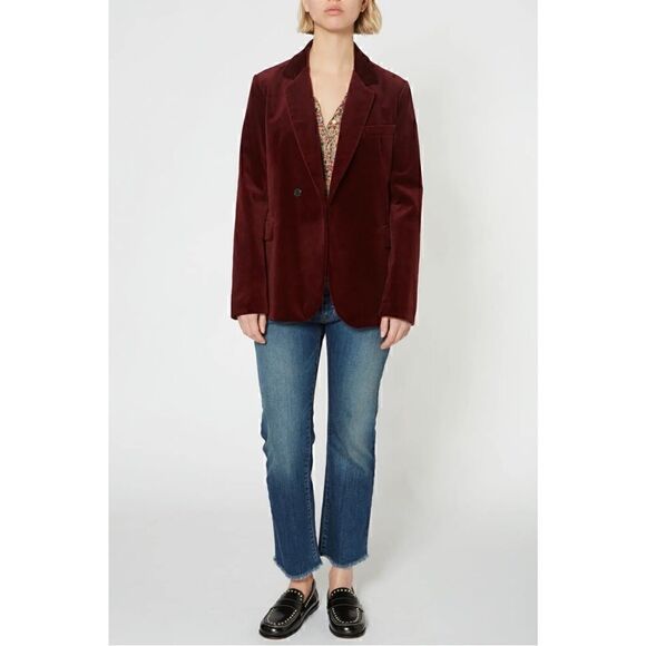 Nili Lotan Jackets & Blazers - Nili Lotan Classon Velvet Burgundy Single Breasted One Button Jacket Blazer Sz 8